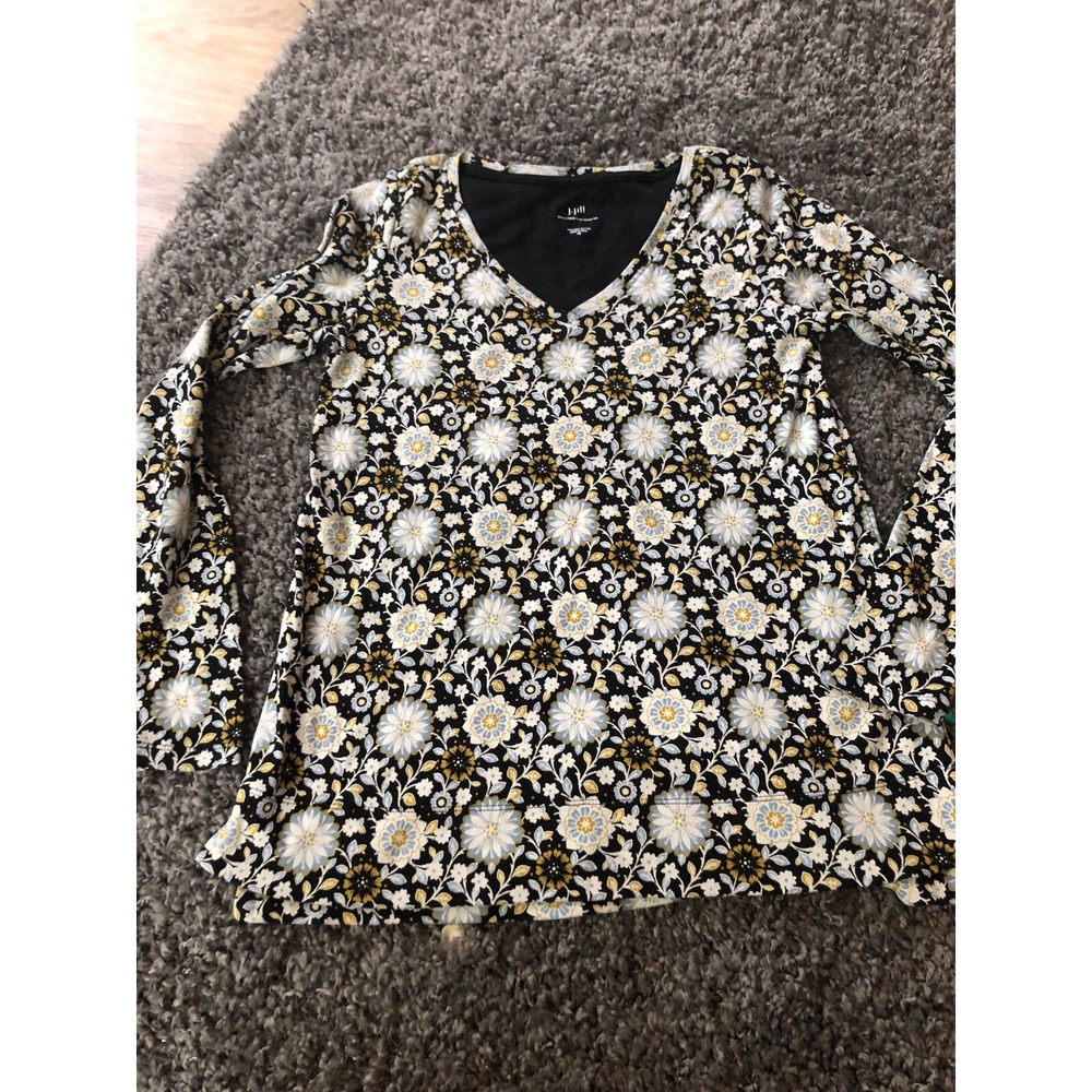 J Jill Pima Cotton Floral V-Neck Long Sleeve Tunic Top XS Multicolor